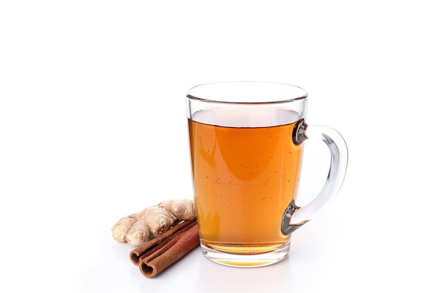 Concept of hot drink with tea isolated on white background