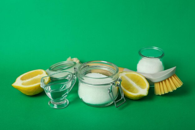 Concept of household cleaners with lemon acid