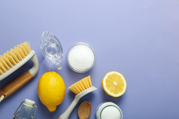 Concept of household cleaners with lemon acid