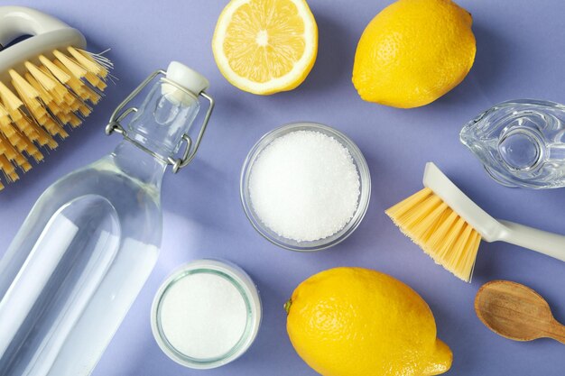 Photo concept of household cleaners with lemon acid