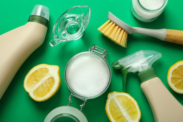 Concept of household cleaners with lemon acid