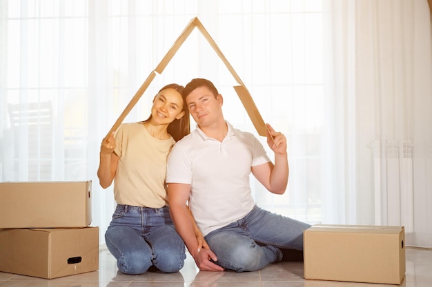 Concept housing a young family. couple in a new home