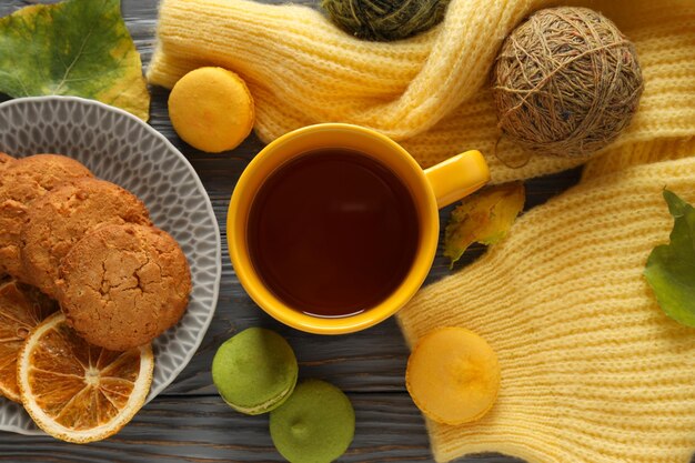 Концепция теплой и уютной композиции Hygge, вид сверху