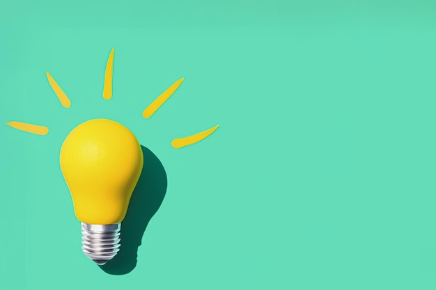 Concept idea A yellow bulb with a bright beam Background with place for text Illustration Copy space