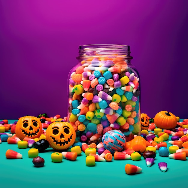 Концептуальная иллюстрация яркой иллюстрации конфет на красочном фоне в стиле Хэллоуин Генеративный ИИ