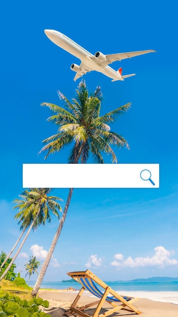 Concept image of summer travel by booking a plane ticket