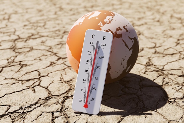 Concept image of the temperature rising due to the global abnormal high temperature phenomenon 3d rendering