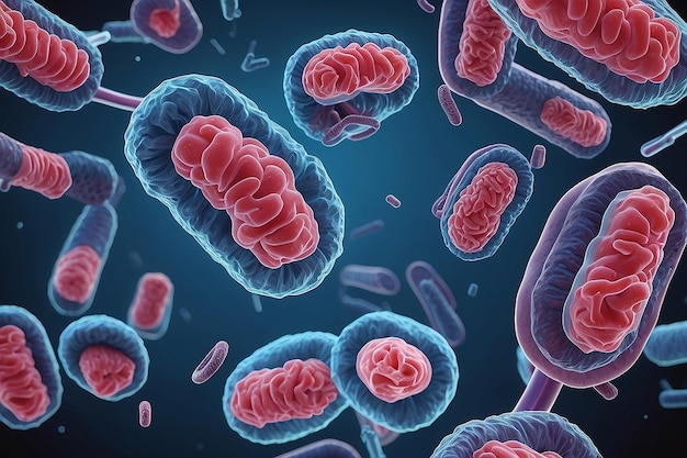 세균 (bacilli) 과 대장균 (coli) 의 일부, 현미경 아래에서 확대된 이미지 3D 렌더링 3D 일러스트레이션