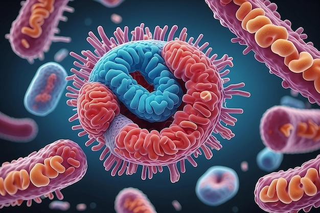 세균 (bacilli) 과 대장균 (coli) 의 일부, 현미경 아래에서 확대된 이미지 3D 렌더링 3D 일러스트레이션