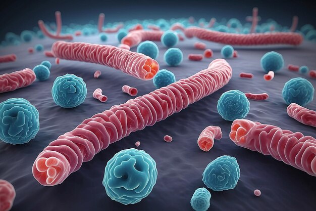 Photo concept infectious agents bacteria bacilli e coli part of the gut microbiome magnified image from under the microscope 3d rendering 3d illustration