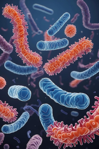 Photo concept infectious agents bacteria bacilli e coli part of the gut microbiome magnified image from under the microscope 3d rendering 3d illustration