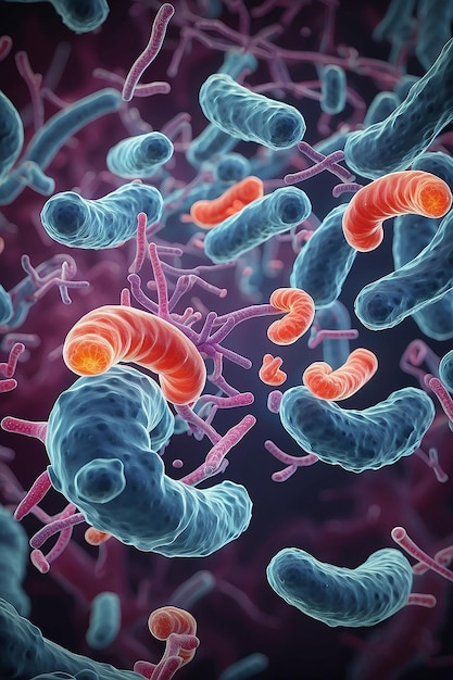 Concept infectious agents bacteria bacilli e coli part of the gut microbiome magnified image from under the microscope 3d rendering 3d illustration