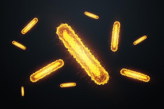 Концепция инфекционных агентов бактерии бациллы E coli часть кишечного микробиома Увеличенное изображение из-под микроскопа 3D рендеринг 3D иллюстрация
