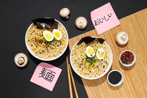 Concept of instant food instant noodles top view