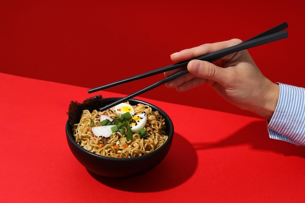 Concept of instant food tasty instant noodles