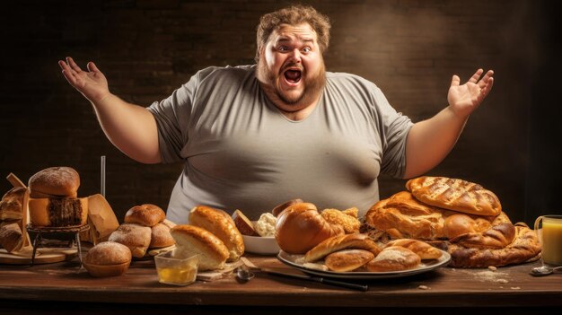 The concept of intermittent fasting of a fat man enjoying food