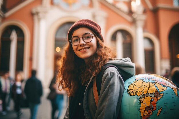 国際学生デーのコンセプトかわいい若い女性