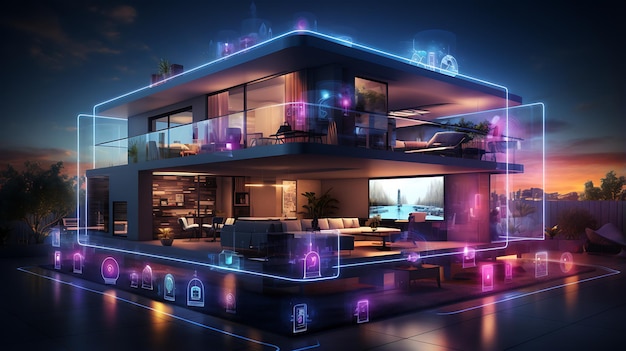 concept of the Internet of Things of a smart home with various connected devices