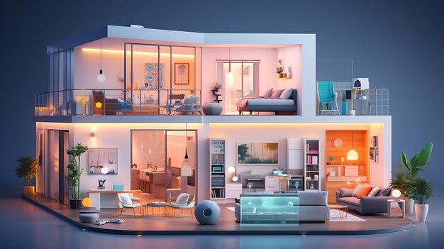 concept of the Internet of Things of a smart home with various connected devices