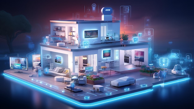 Photo concept of the internet of things of a smart home with various connected devices