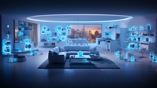 Concept of the internet of things of a smart home with various connected devices