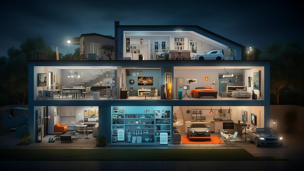 Photo concept of the internet of things of a smart home with various connected devices