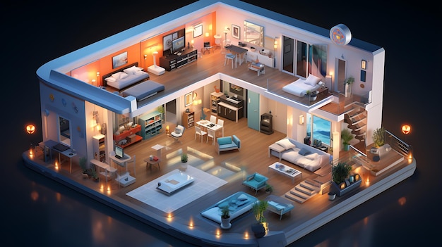 Foto concetto di internet delle cose di una casa intelligente con vari dispositivi collegati