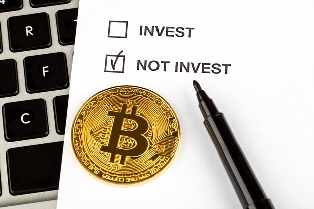 Concept of investing money into bitcoin cryptocurrency 