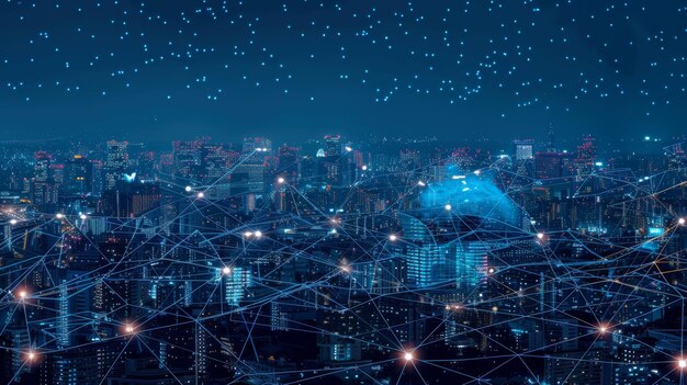 Foto il concetto di iot l'internet delle cose città intelligenti e reti di comunicazione telecomunicazioni