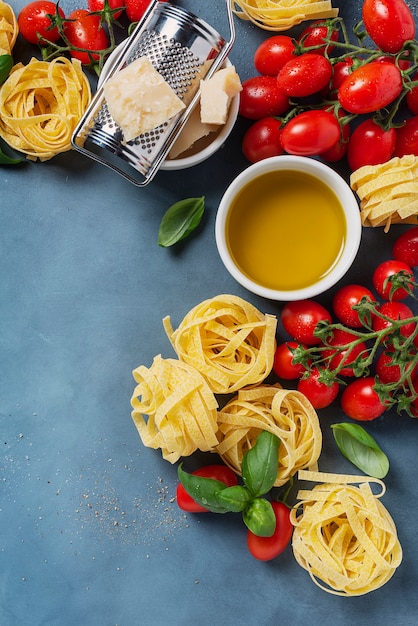 Concept of Italian food with tomato and pasta