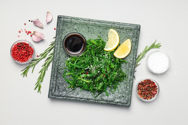 Concept of Japanese cuisine Chuka salad top view