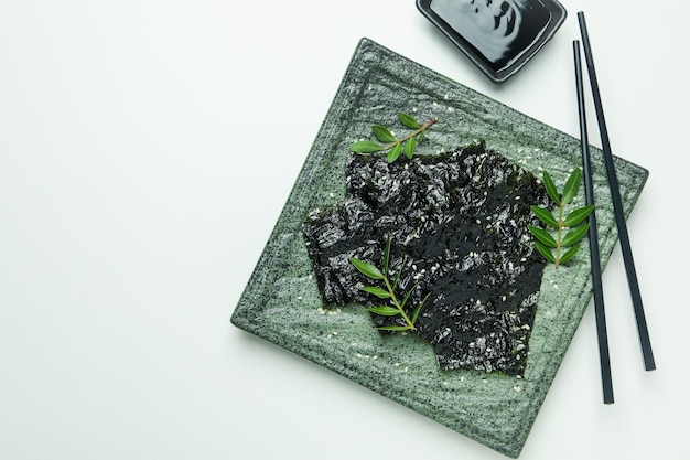 Concept of Japanese food seaweed nori space for text