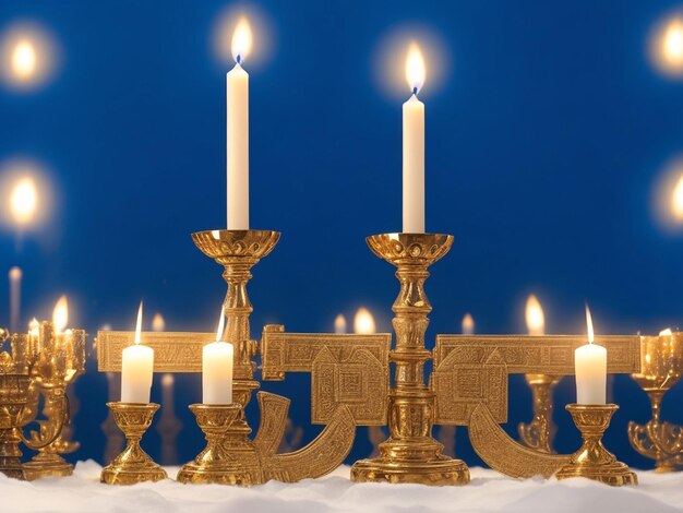 Concept of of jewish religious holiday hanukkah with glittering raditional chandelier menorah