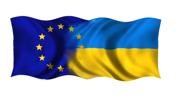 Concept joining flags as a symbol of Ukraine's accession to the European Union