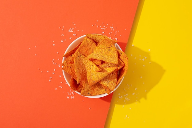 Photo concept of junk food and snacks corn chips