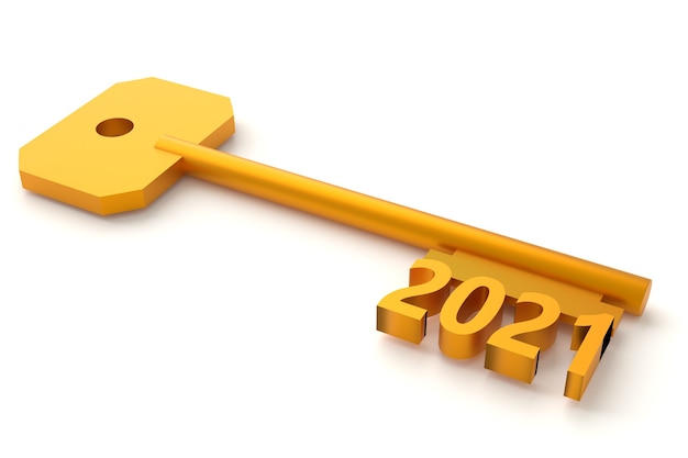 Concept key with new year isolated on white