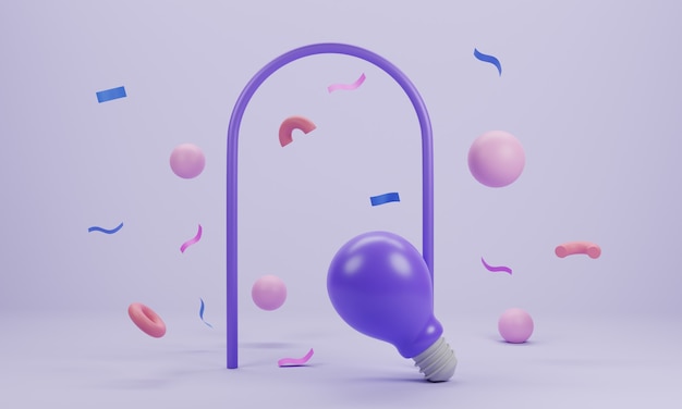 the concept of lightbulb and confetti flying on pastel background