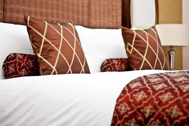 Concept for luxury and Honeymoon, pillows in a luxury hotel