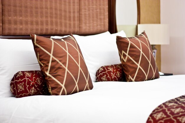 Concept for luxury and Honeymoon, pillows in a luxury hotel