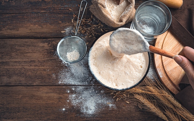 Photo concept of making bread with ingredients