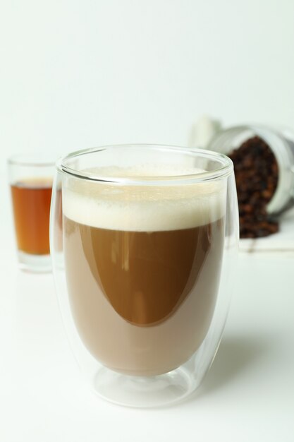 Concept of making Irish coffee on white background