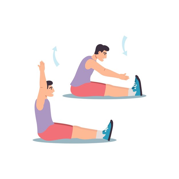 Foto concept mannen workout in de platte cartoon ontwerp de man is het doen van flexibiliteit oefeningen