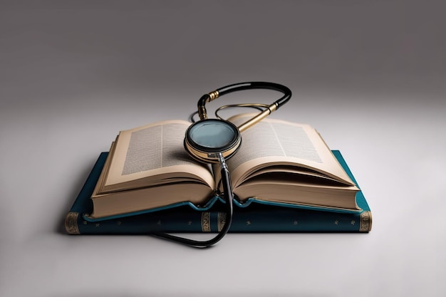 Concept of medical education with book and stethoscope Generative AI