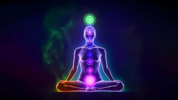 Concept of meditation and spiritual practice expanding of consciousness on dark background AI generated