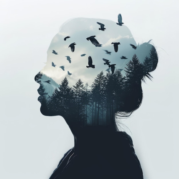 Concept of mental disorder sorrow and anxiety Silhouette sad lonely woman in depression