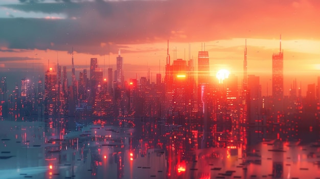 The concept of a metaverse city rendered in 3D