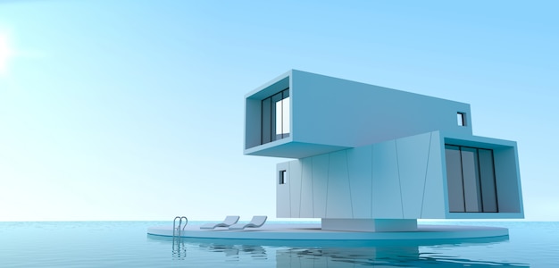 Concept minimalism villa on the sea