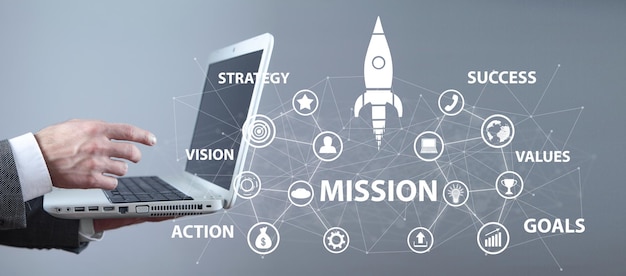 Concept of Mission with a network and business symbols