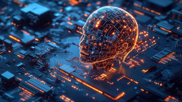 Photo 现代计算机技术组件的概念 人工智能 深度数据挖掘和机器学习与3d染背景 ai生成图像