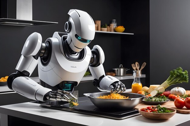 Foto un concetto di robot moderno che prepara il cibo come uno chef